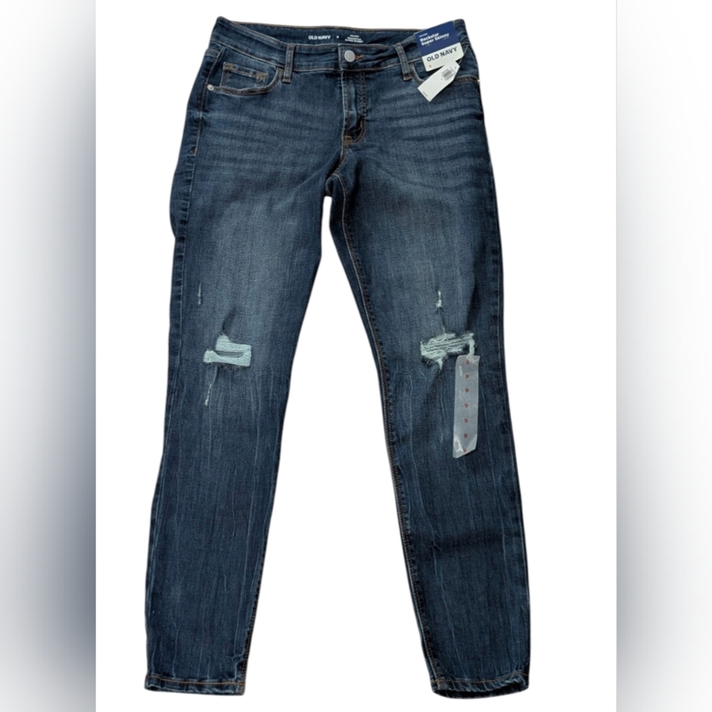Old Navy Dark Blue Distressed Skinny Jeans